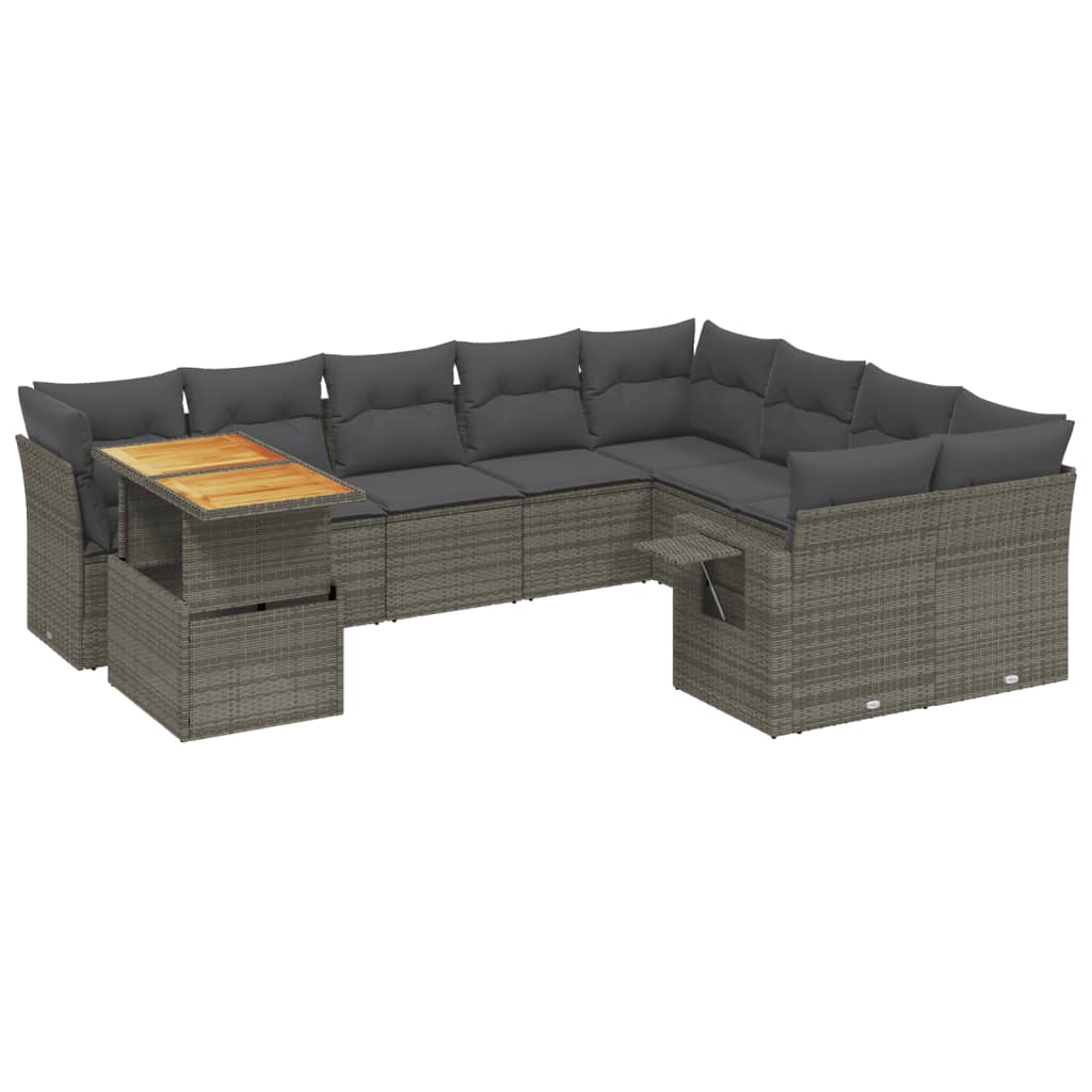 10-dijelni set vrtnih sofa od poliratana s jastucima sivi