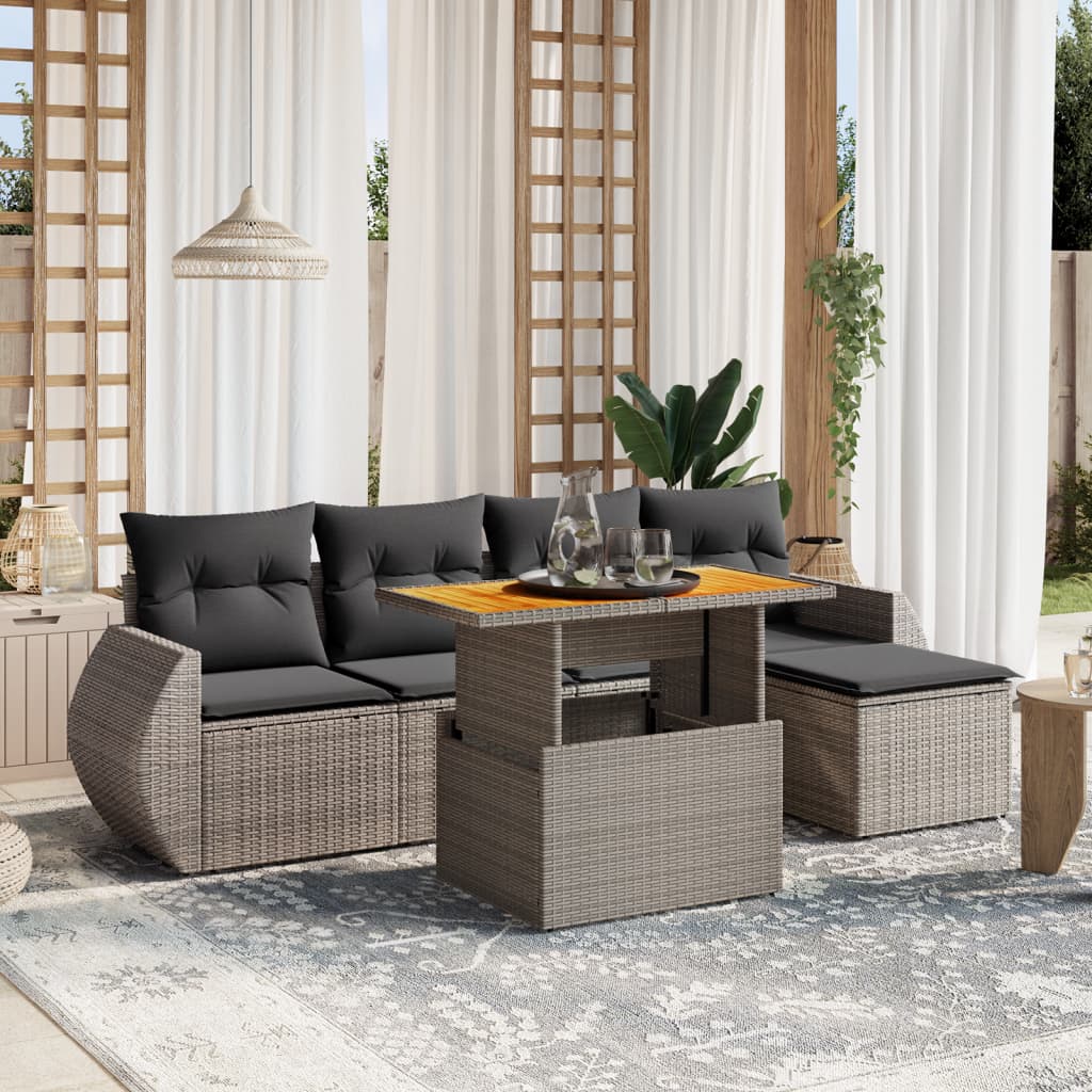 6-dijelni set vrtnih sofa od poliratana s jastucima sivi