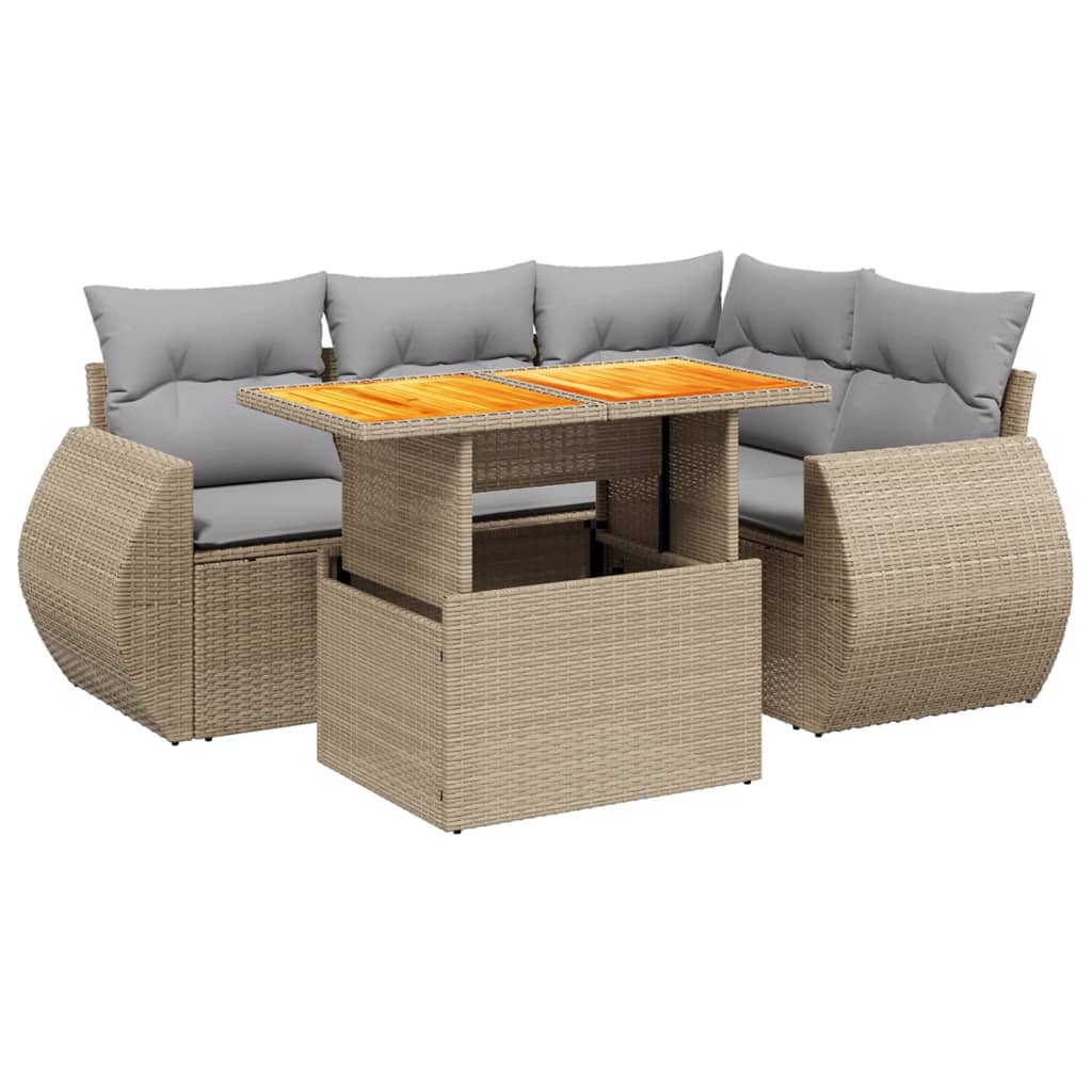 5-dijelni vrtni set sofa s jastucima bež od poliratana