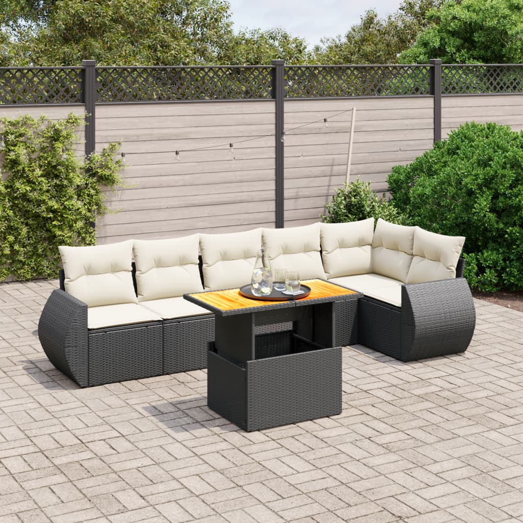 7-dijelni set vrtnih sofa od poliratana s jastucima crni