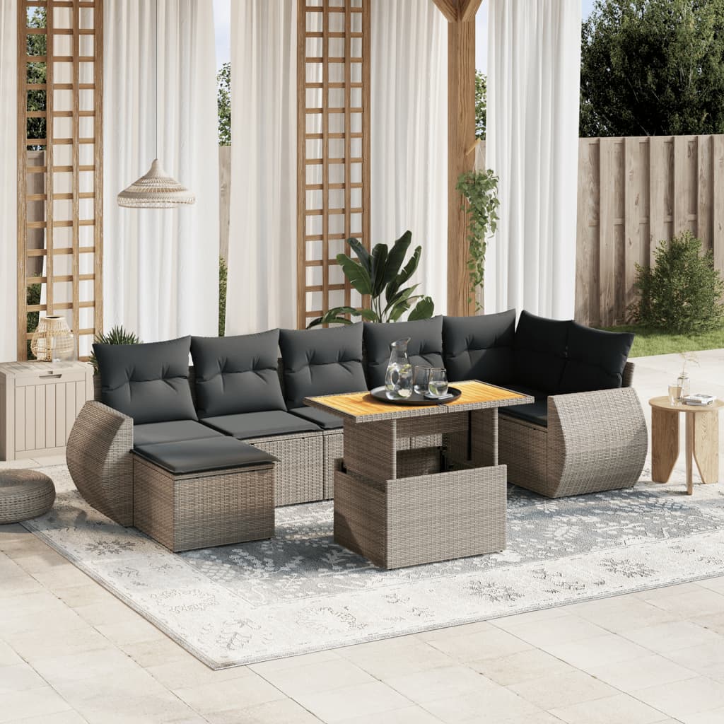 8-dijelni set vrtnih sofa od poliratana s jastucima sivi