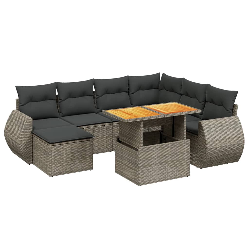 8-dijelni set vrtnih sofa od poliratana s jastucima sivi