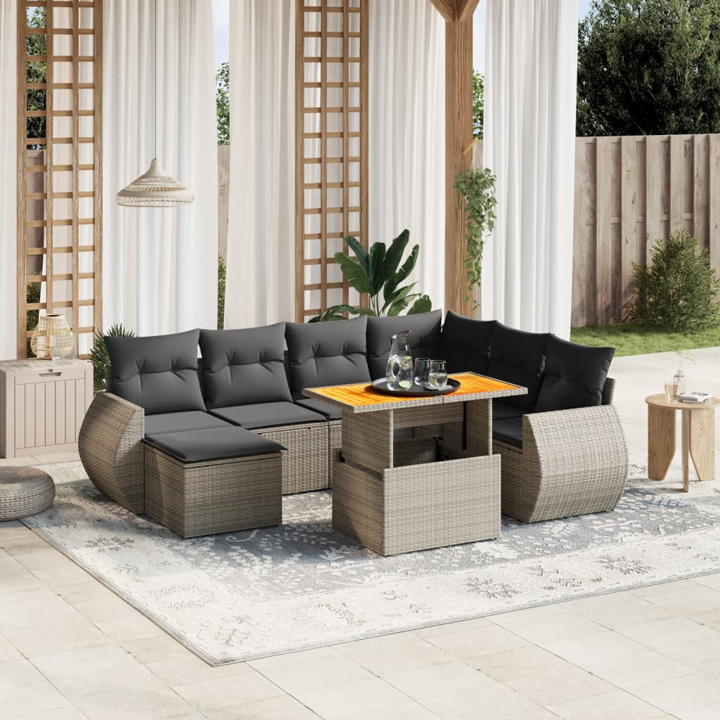 8-dijelni set vrtnih sofa od poliratana s jastucima sivi