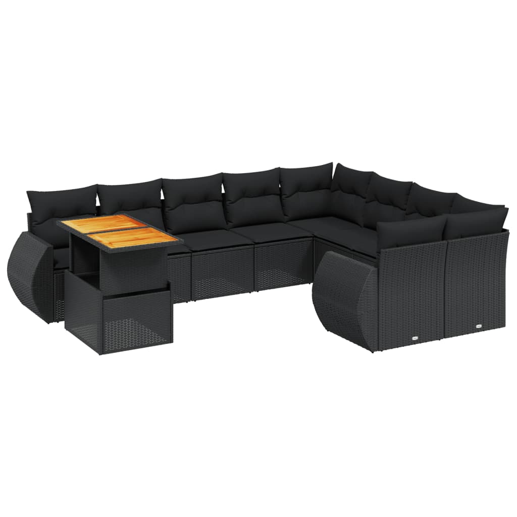 10-dijelni set vrtnih sofa s jastucima crni od poliratana