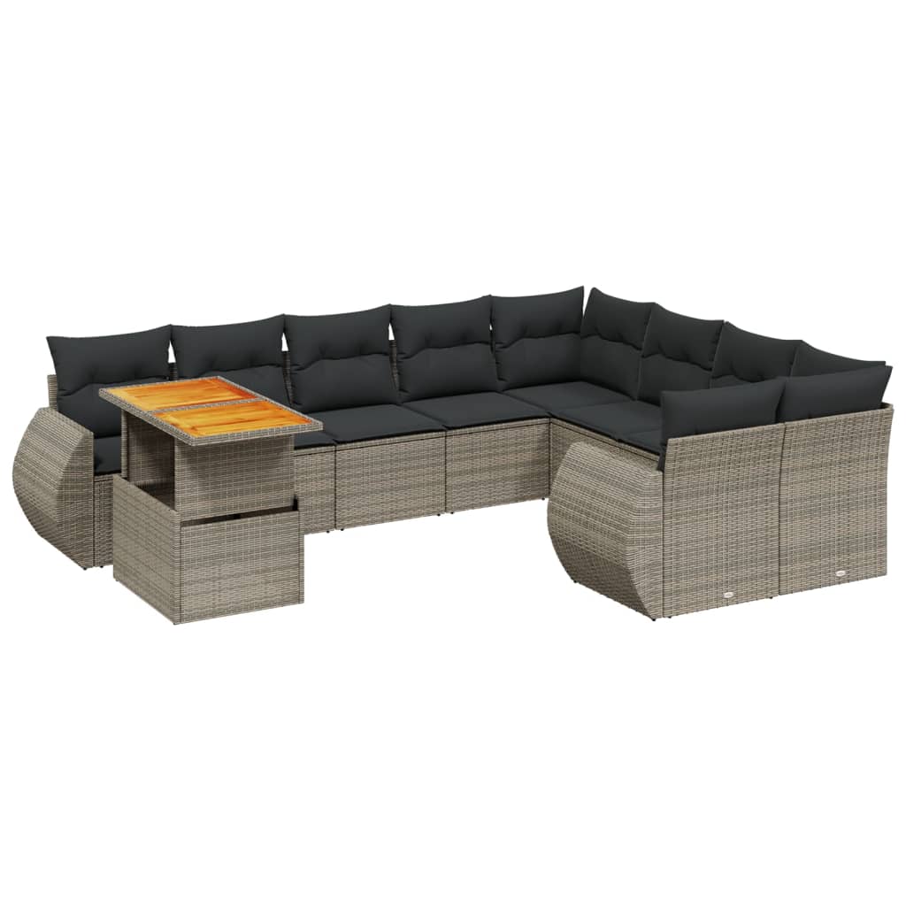 10-dijelni set vrtnih sofa od poliratana s jastucima sivi