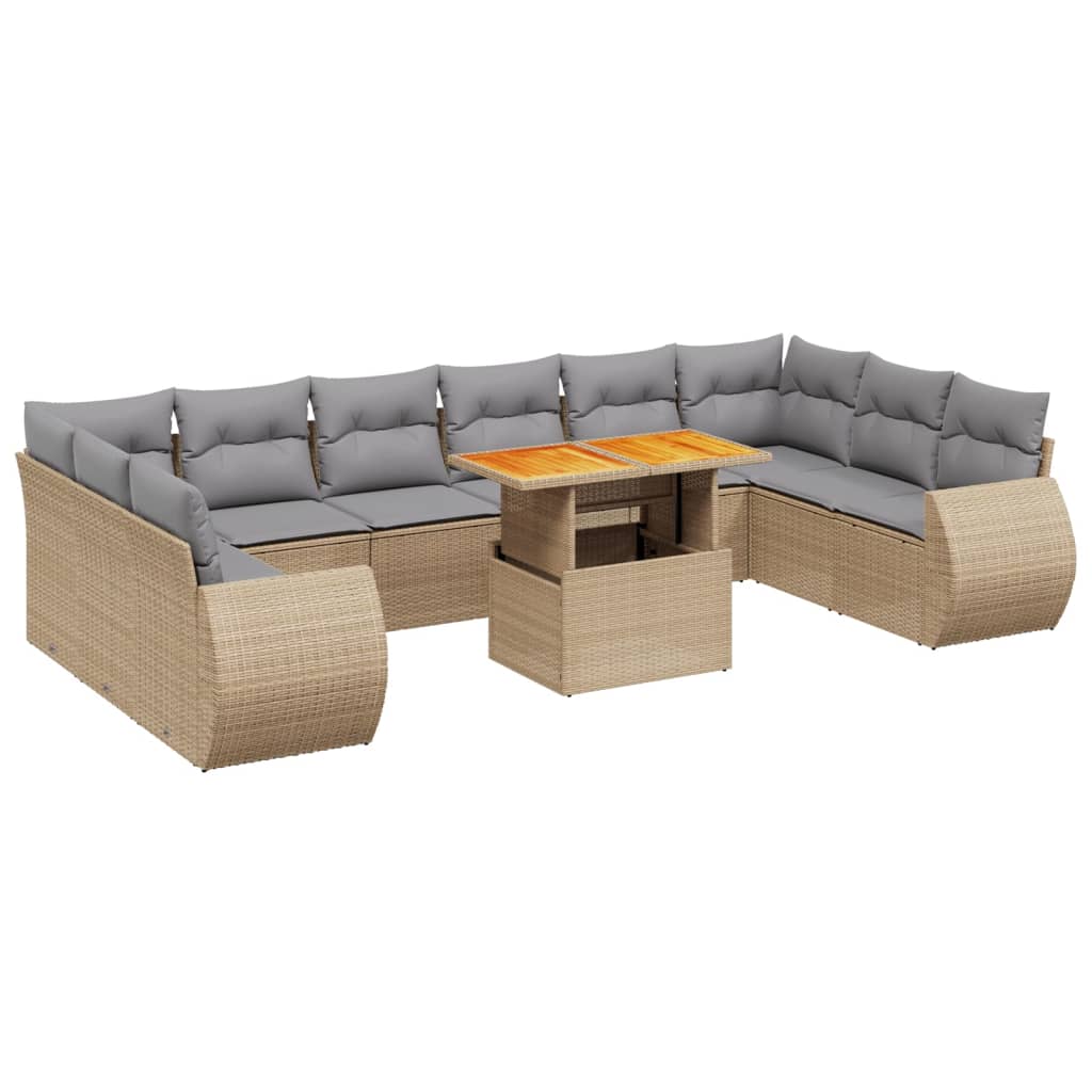 11-dijelni set vrtnih sofa od poliratana s jastucima bež