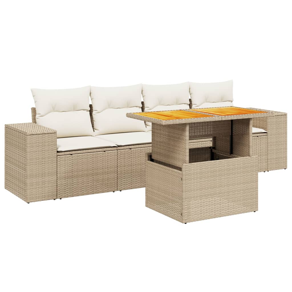 5-dijelni vrtni set sofa s jastucima bež od poliratana