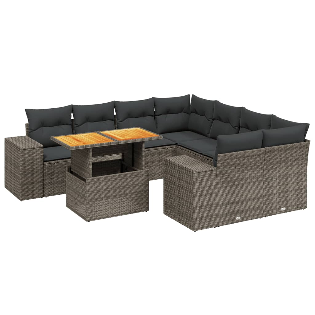 9-dijelni set vrtnih sofa od poliratana s jastucima sivi