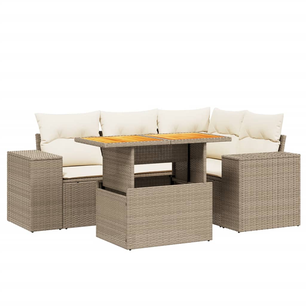 5-dijelni vrtni set sofa s jastucima bež od poliratana
