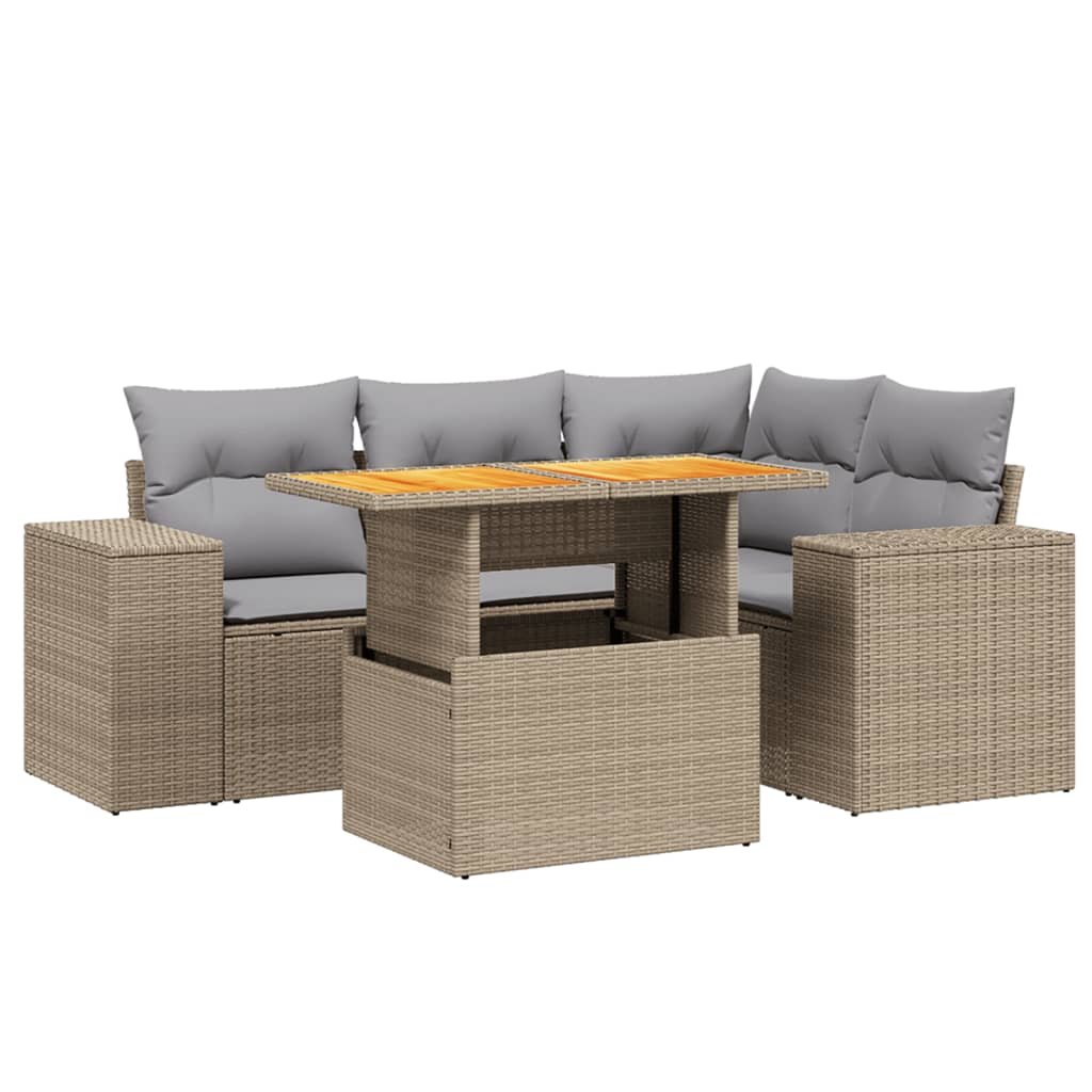5-dijelni vrtni set sofa s jastucima bež od poliratana