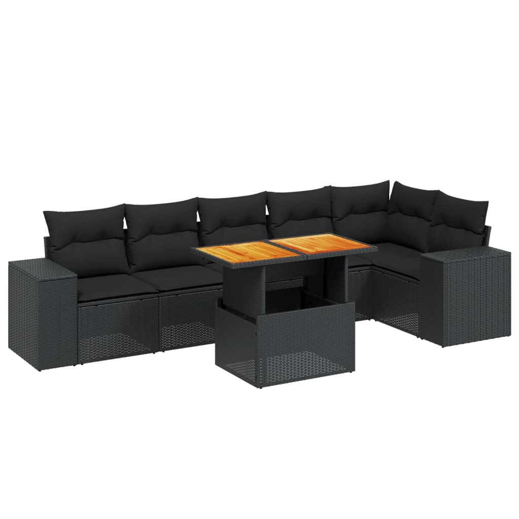 7-dijelni set vrtnih sofa od poliratana s jastucima crni