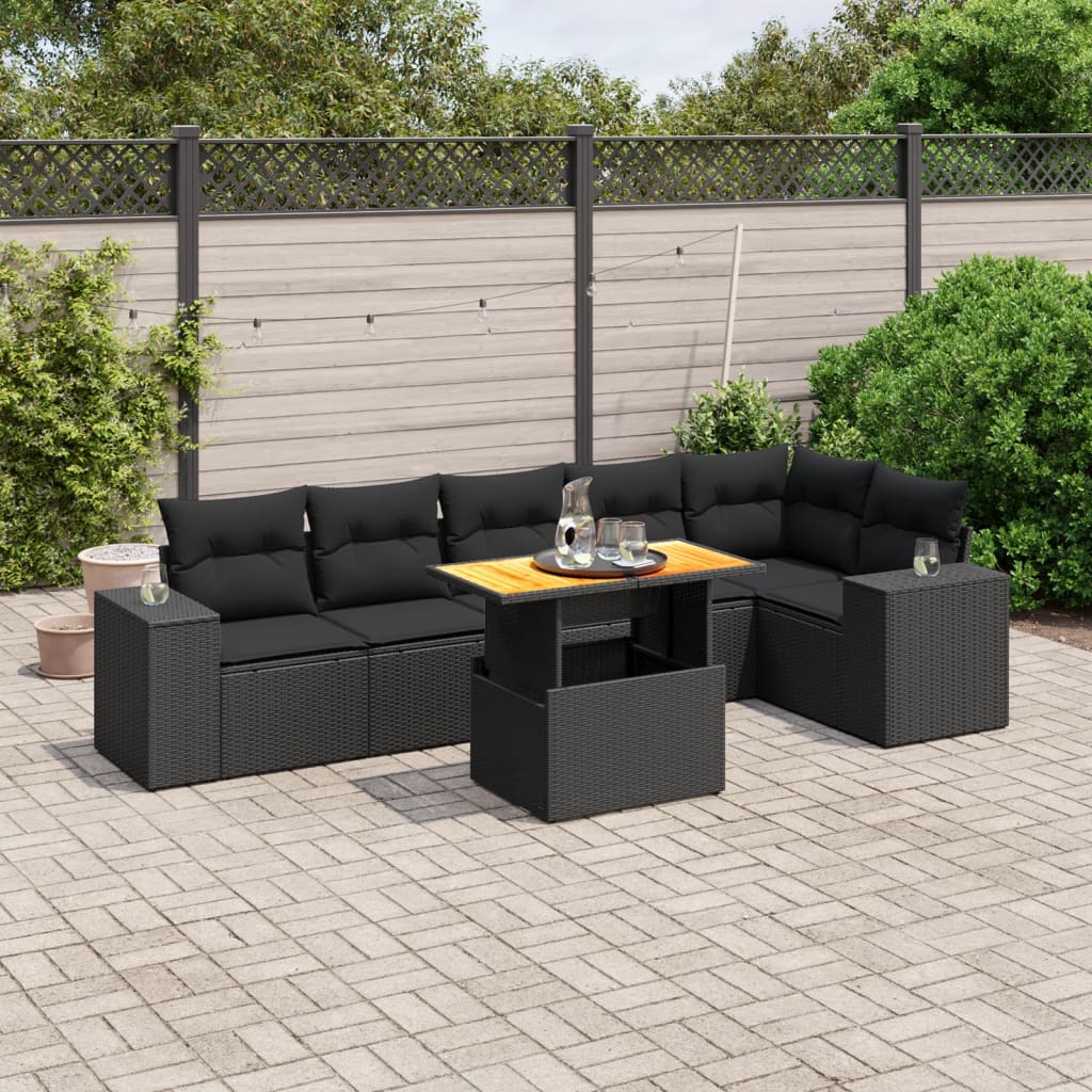 7-dijelni set vrtnih sofa od poliratana s jastucima crni