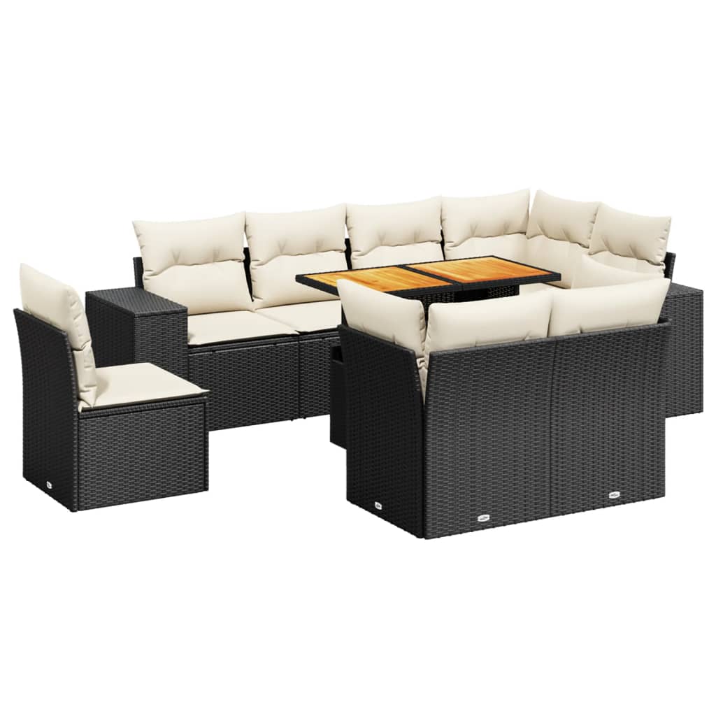 9-dijelni set vrtnih sofa s jastucima crni od poliratana