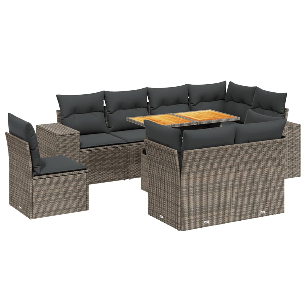 9-dijelni set vrtnih sofa od poliratana s jastucima sivi