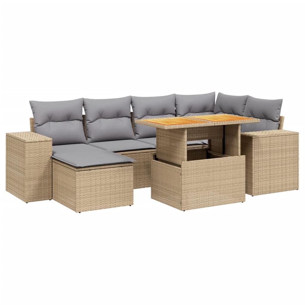 7-dijelni set vrtnih sofa od poliratana s jastucima bež Beige and grey