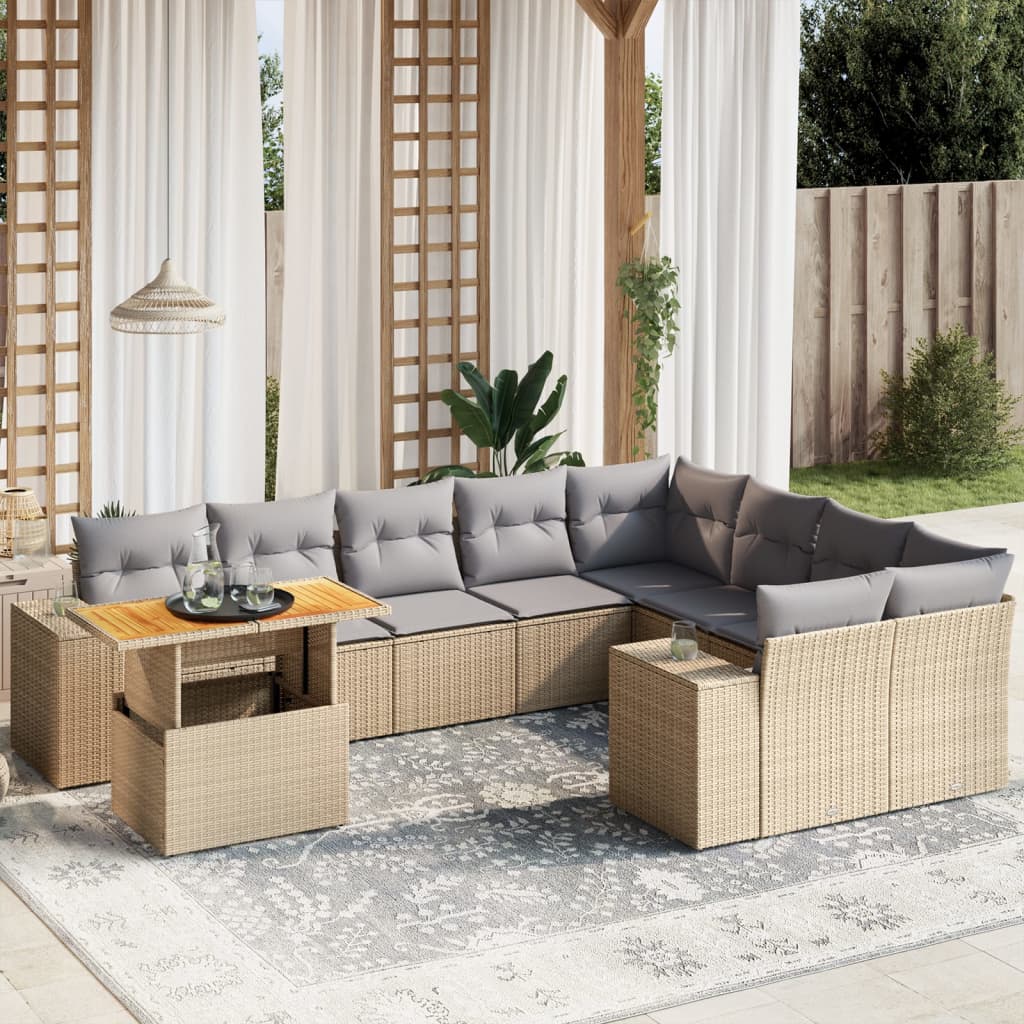 9-dijelni set vrtnih sofa od poliratana s jastucima svjetlosivi