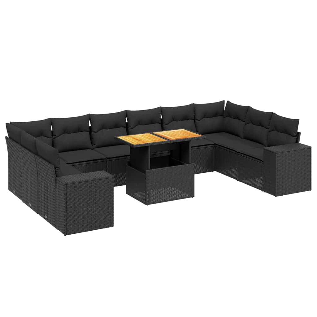 11-dijelni set vrtnih sofa od poliratana s jastucima crni