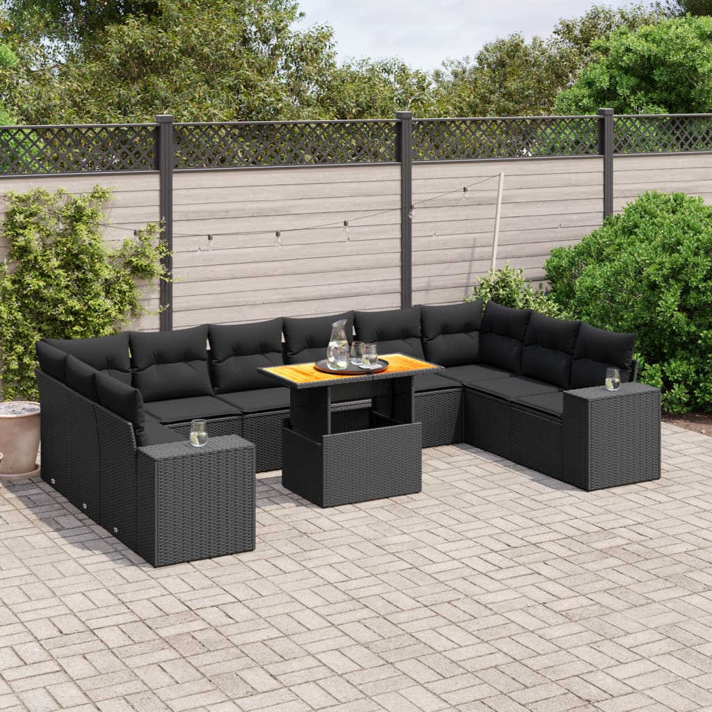 11-dijelni set vrtnih sofa od poliratana s jastucima crni