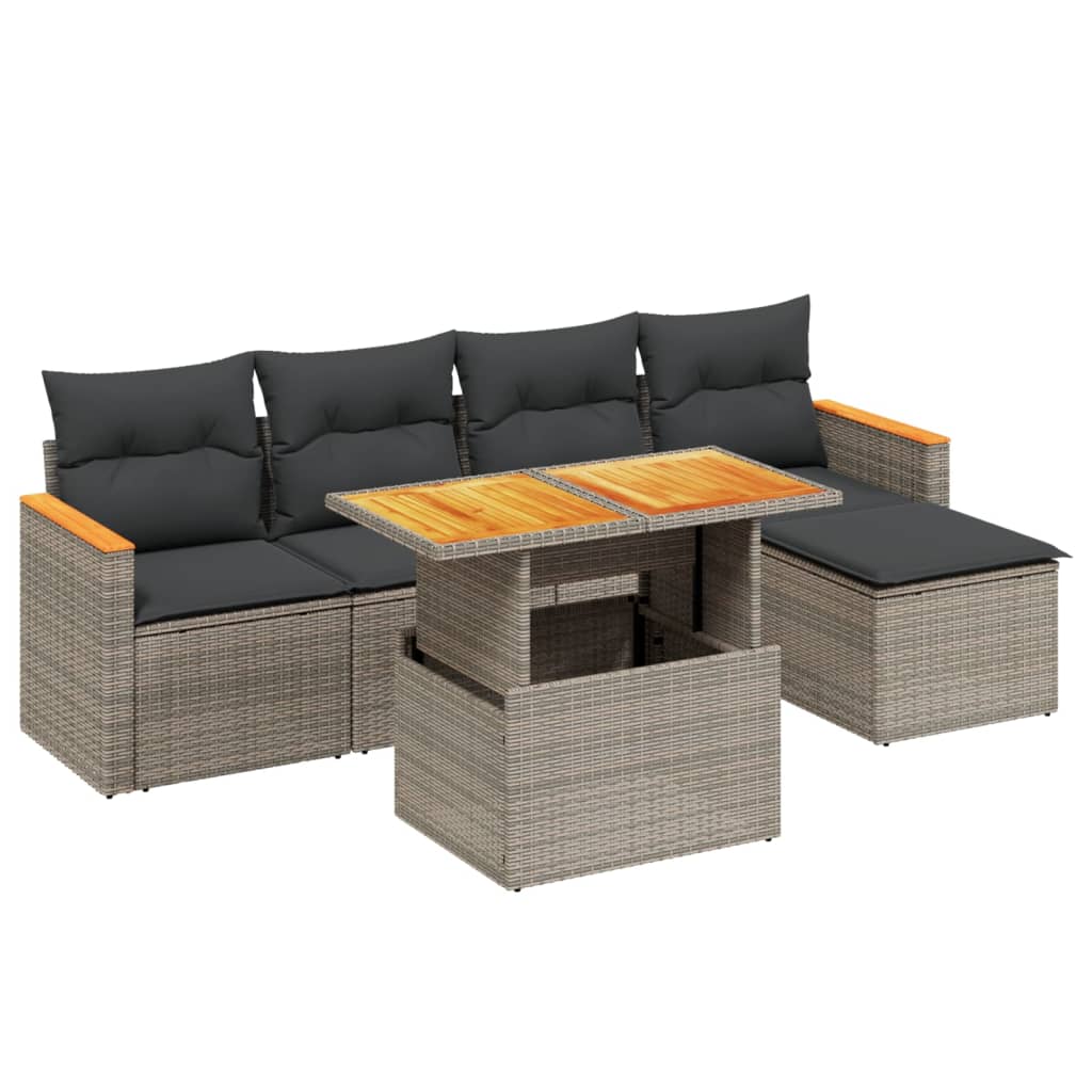 6-dijelni set vrtnih sofa od poliratana s jastucima sivi