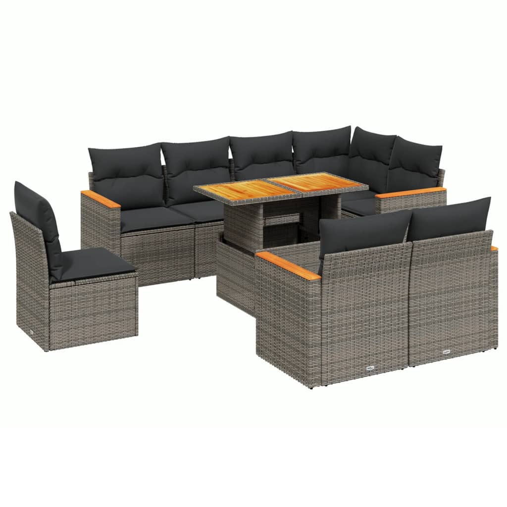 9-dijelni set vrtnih sofa od poliratana s jastucima sivi