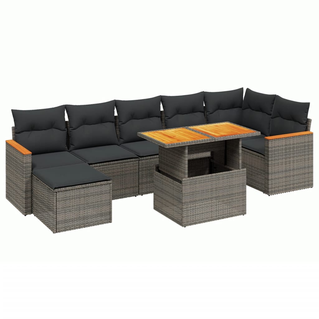 8-dijelni set vrtnih sofa od poliratana s jastucima sivi
