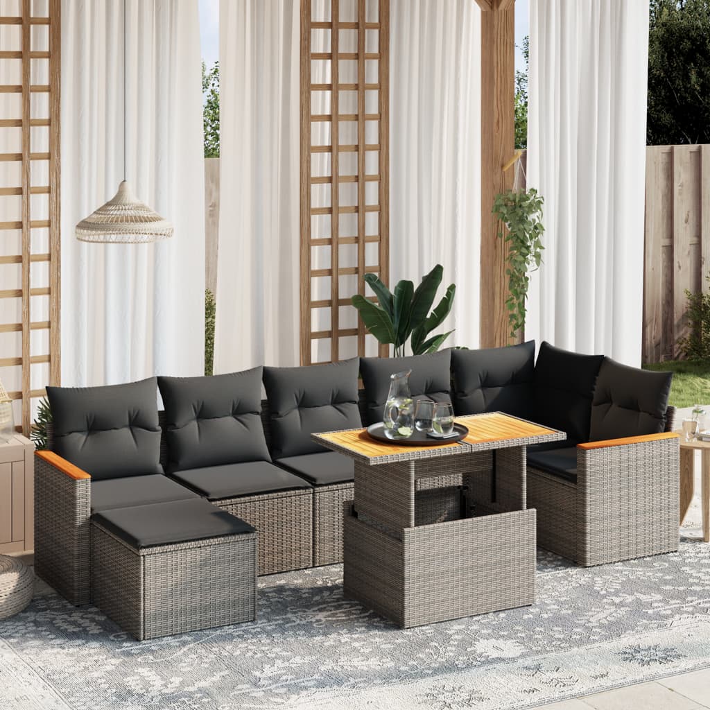 8-dijelni set vrtnih sofa od poliratana s jastucima sivi