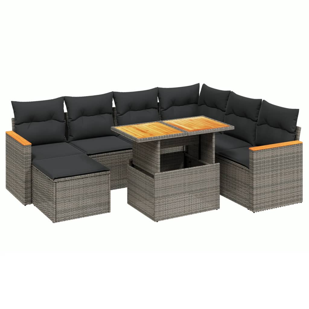 8-dijelni set vrtnih sofa od poliratana s jastucima sivi