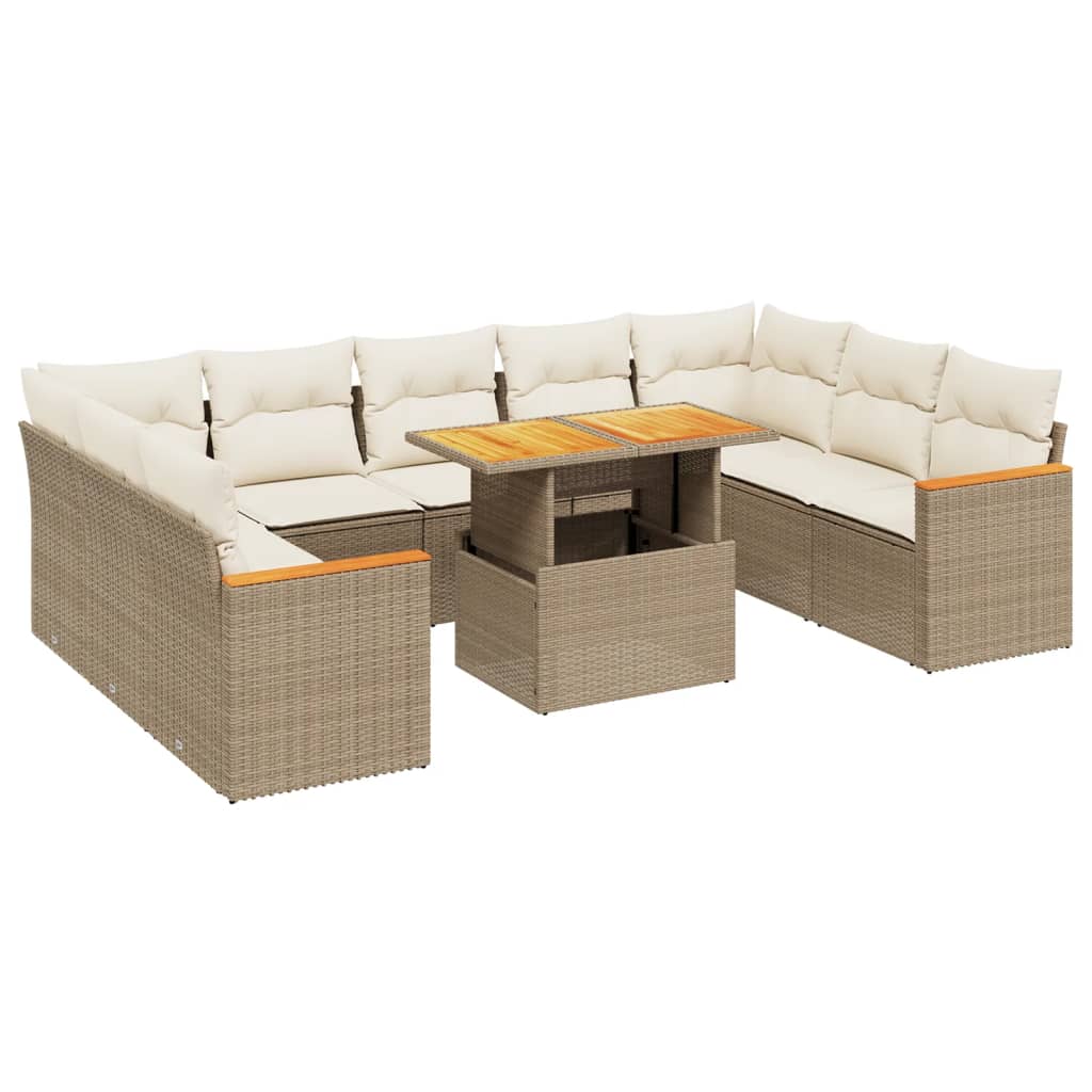 10-dijelni set vrtnih sofa s jastucima bež od poliratana