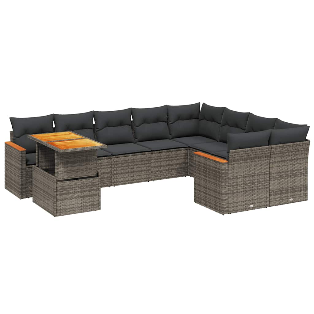 10-dijelni set vrtnih sofa od poliratana s jastucima sivi