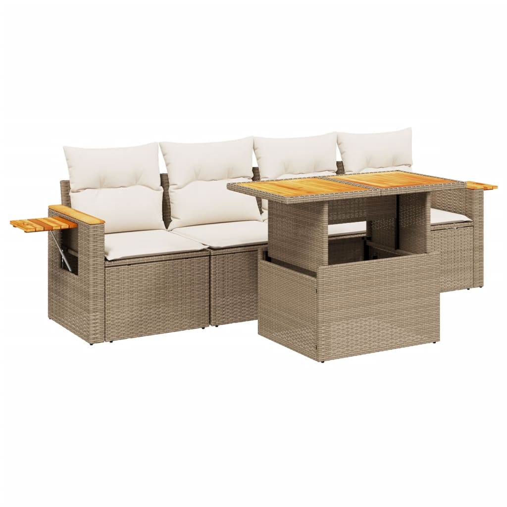 5-dijelni vrtni set sofa s jastucima bež od poliratana