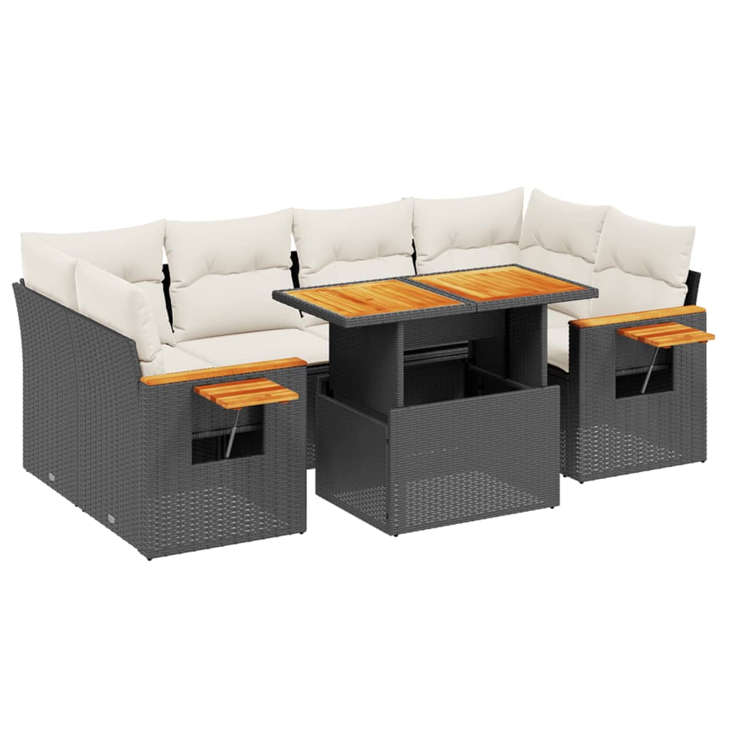 7-dijelni set vrtnih sofa od poliratana s jastucima crni