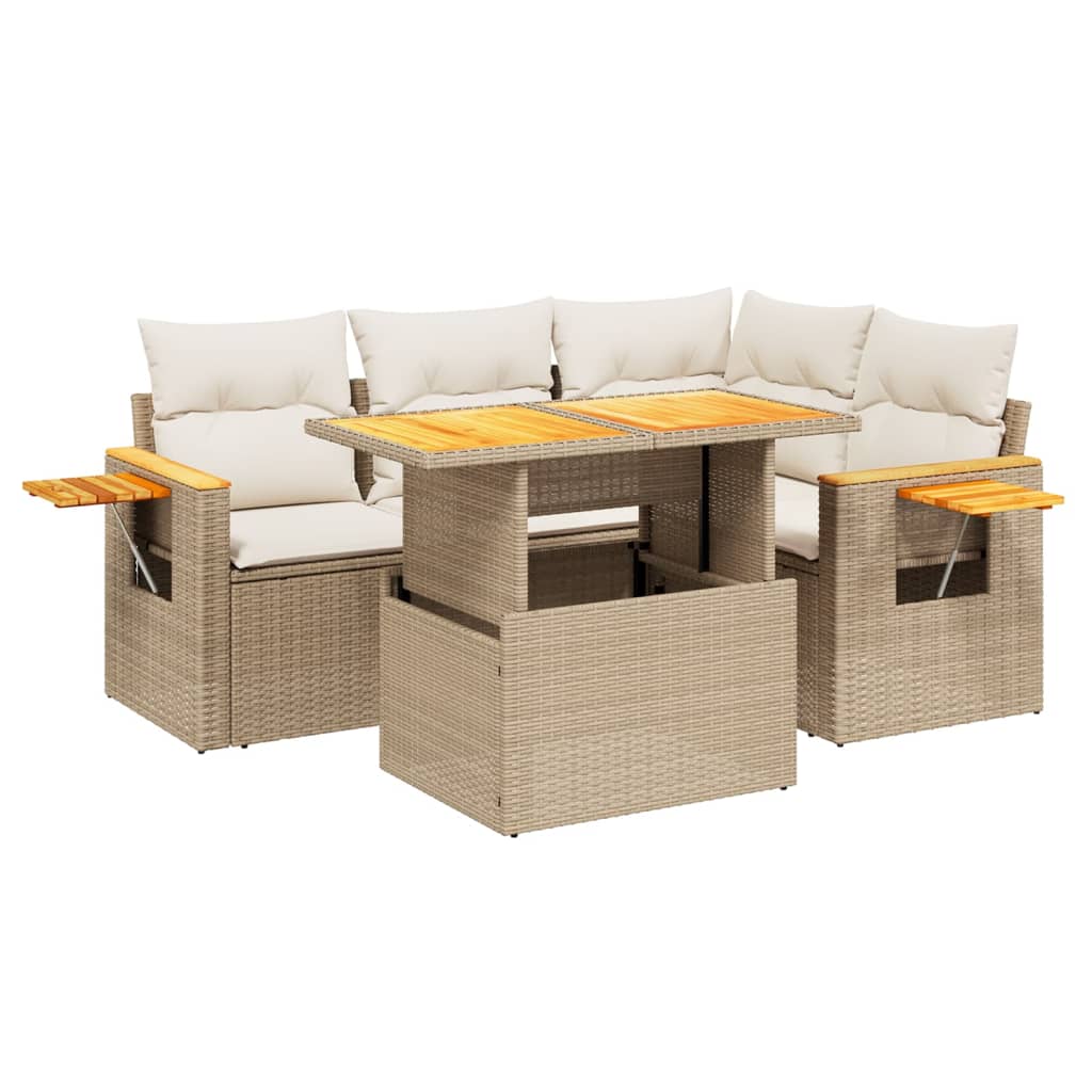 5-dijelni vrtni set sofa s jastucima bež od poliratana
