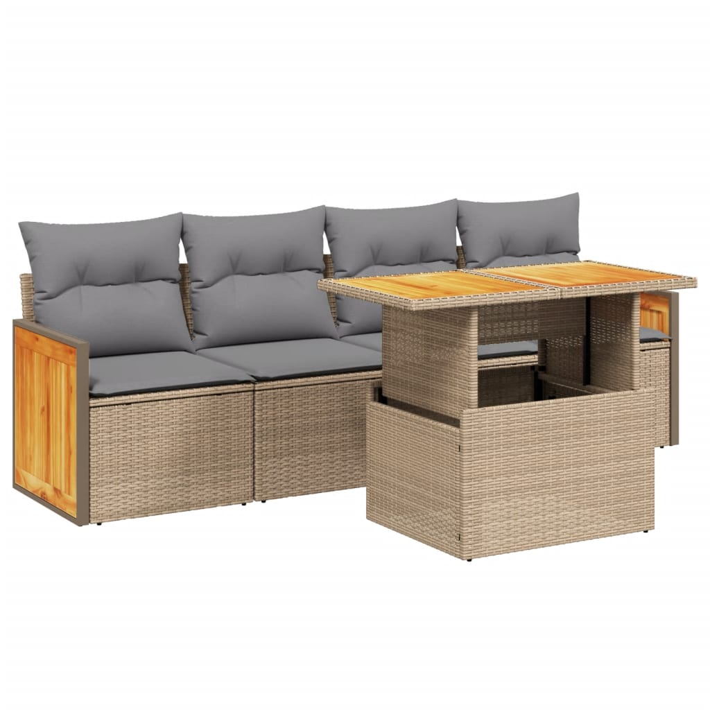 5-dijelni vrtni set sofa s jastucima bež od poliratana