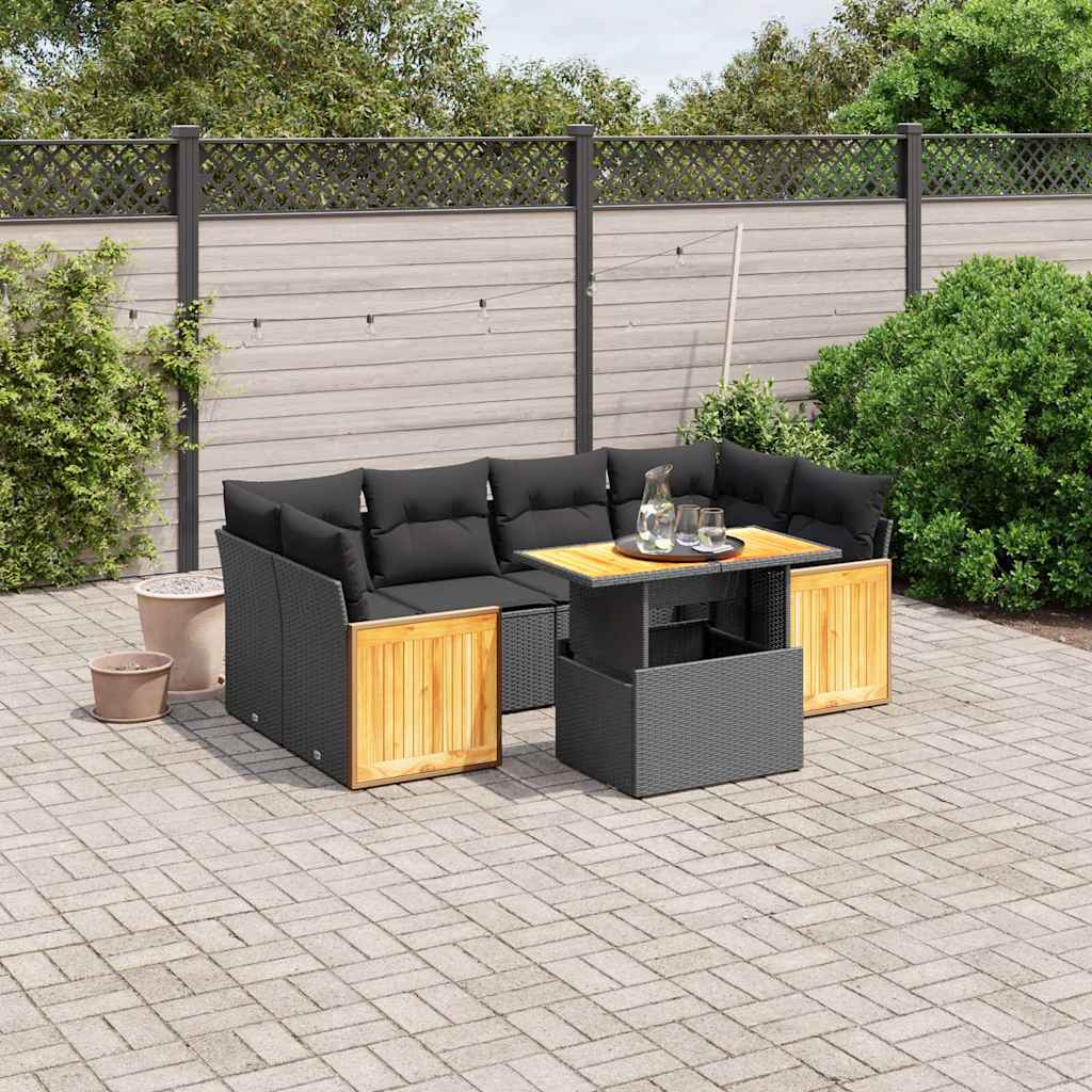 7-dijelni set vrtnih sofa od poliratana s jastucima crni