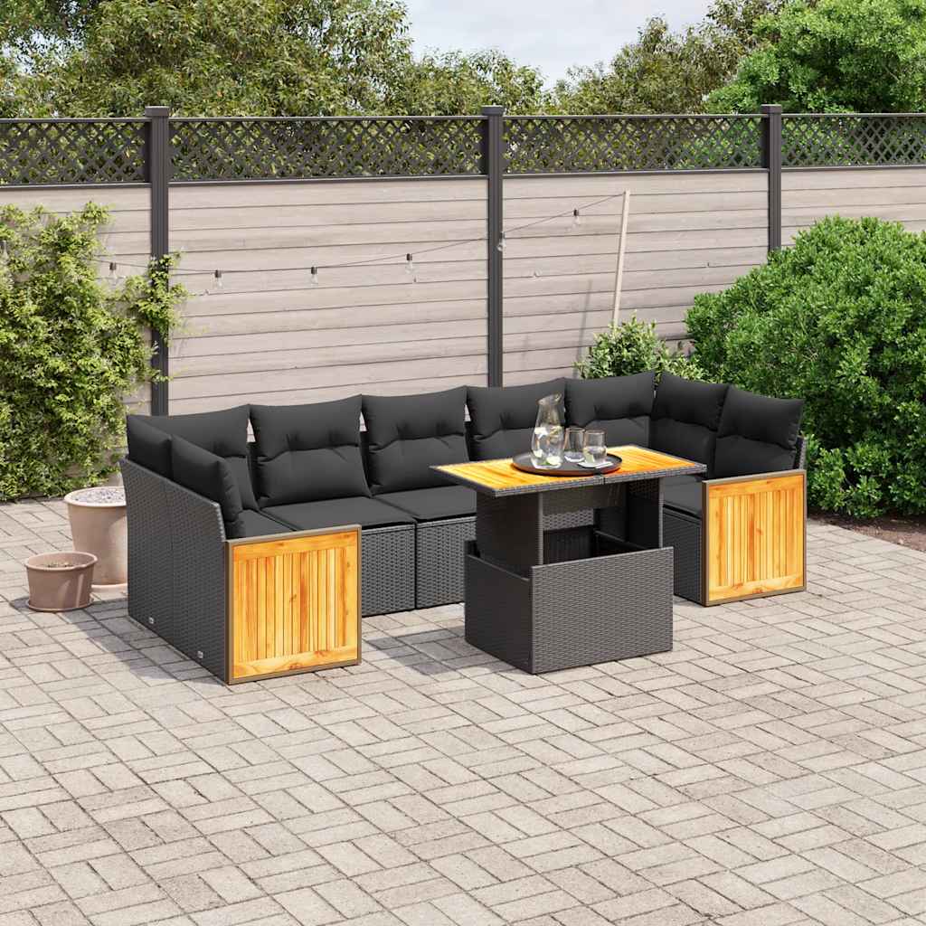 8-dijelni set vrtnih sofa od poliratana s jastucima crni