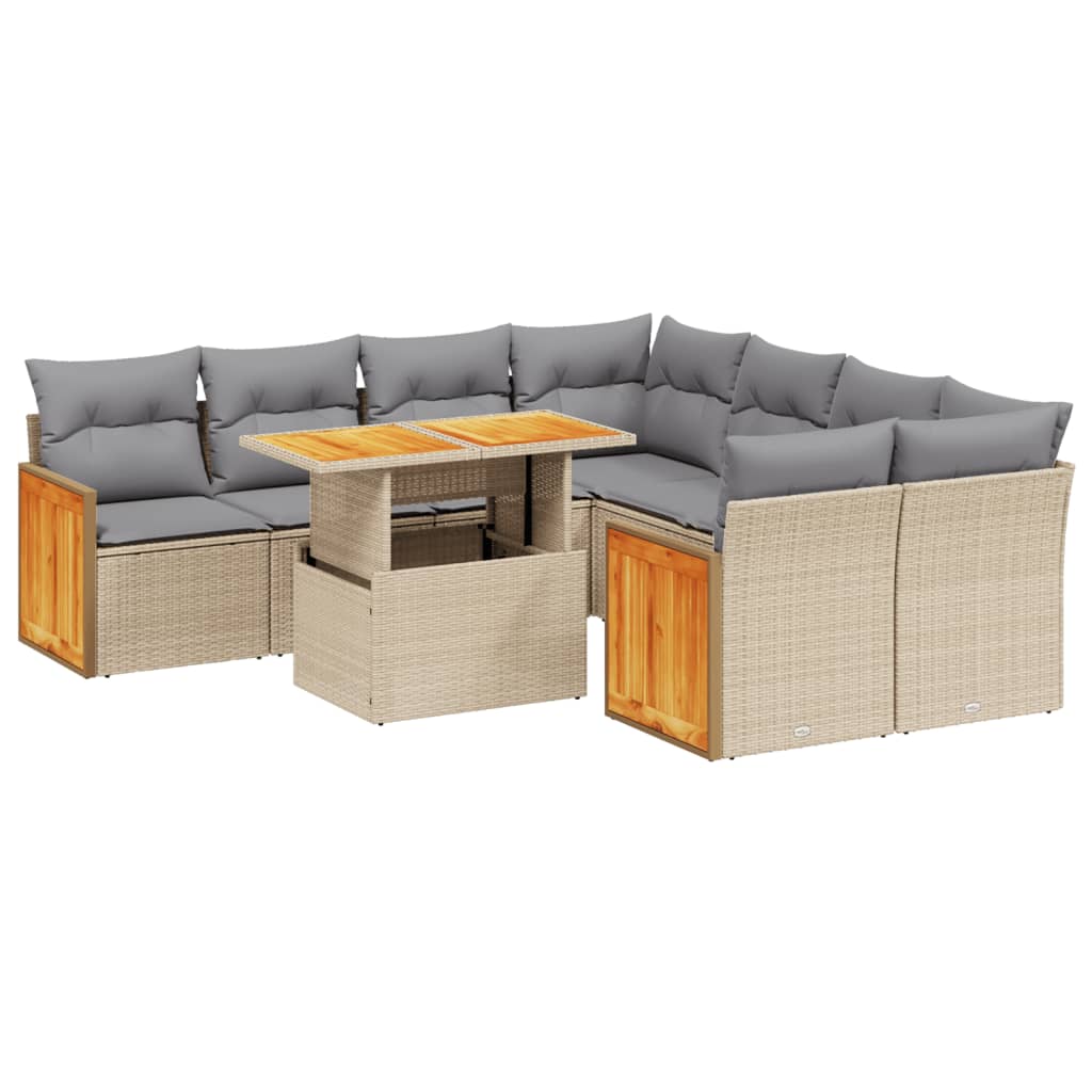 9-dijelni set vrtnih sofa s jastucima bež od poliratana