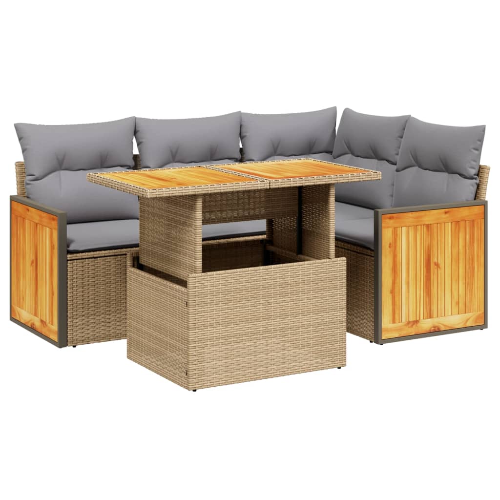 5-dijelni vrtni set sofa s jastucima bež od poliratana