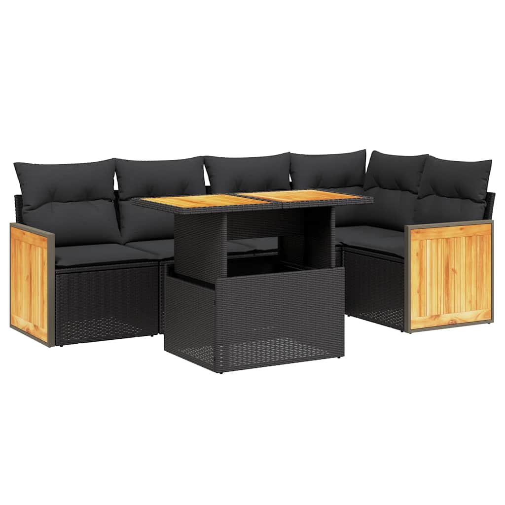 6-dijelni set vrtnih sofa s jastucima crni od poliratana