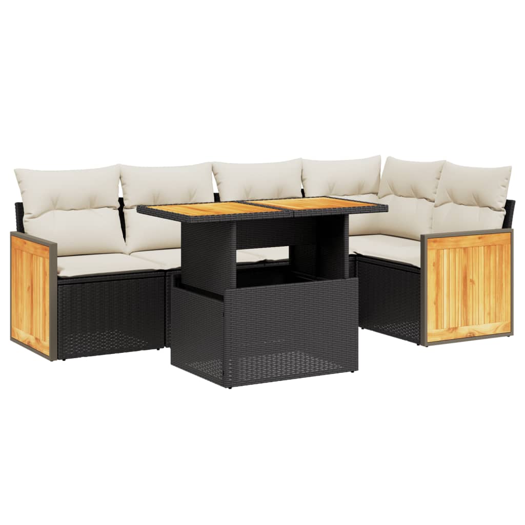 6-dijelni set vrtnih sofa s jastucima crni od poliratana