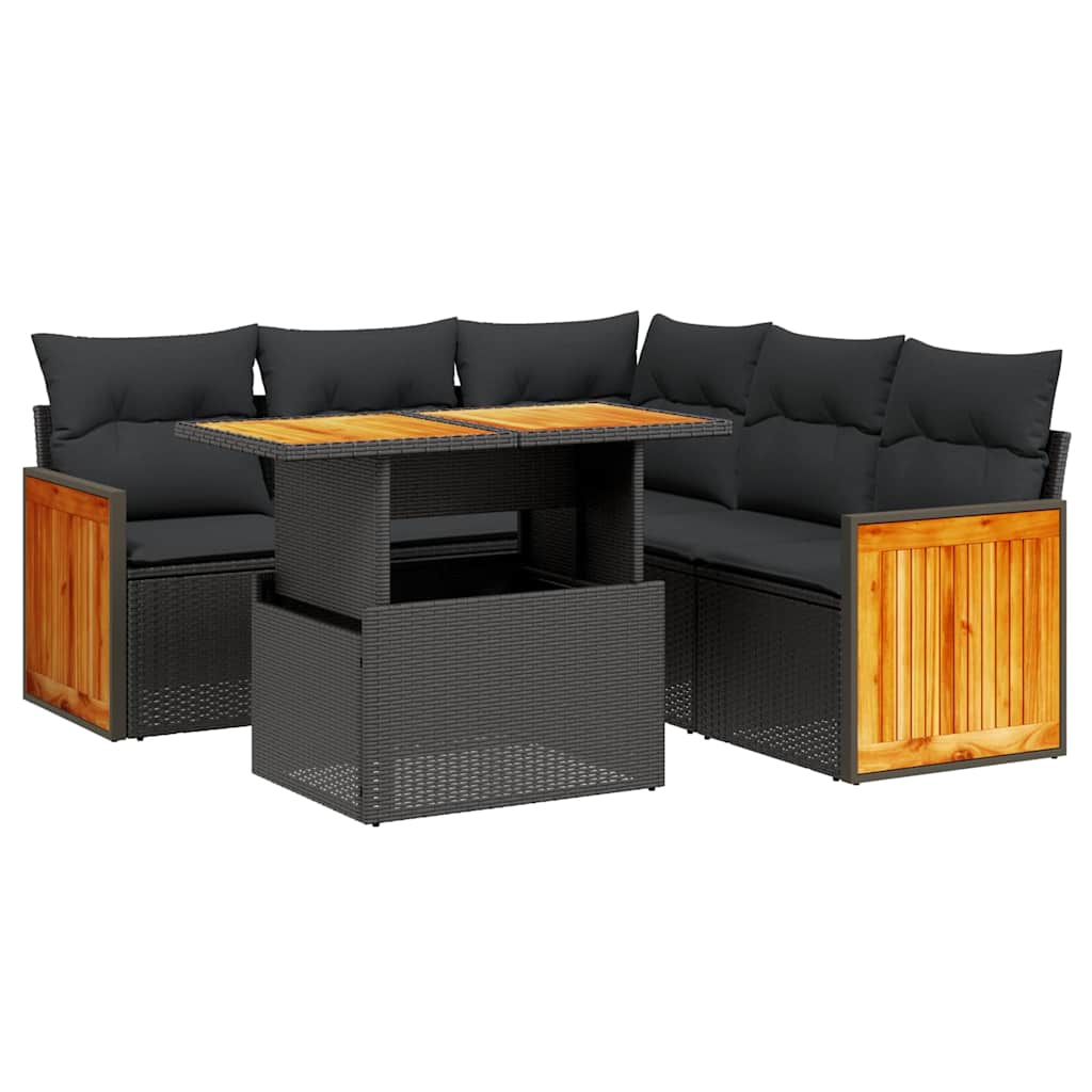 6-dijelni set vrtnih sofa s jastucima crni od poliratana