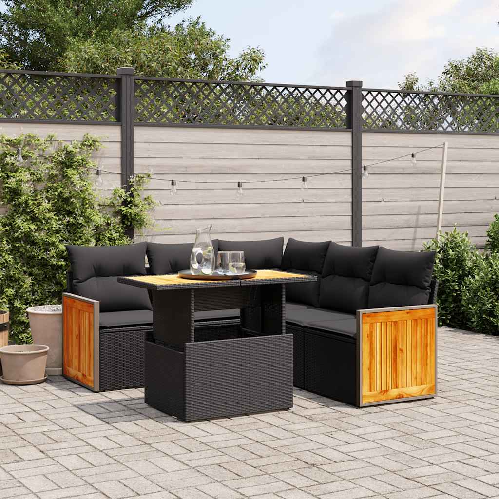 6-dijelni set vrtnih sofa s jastucima crni od poliratana