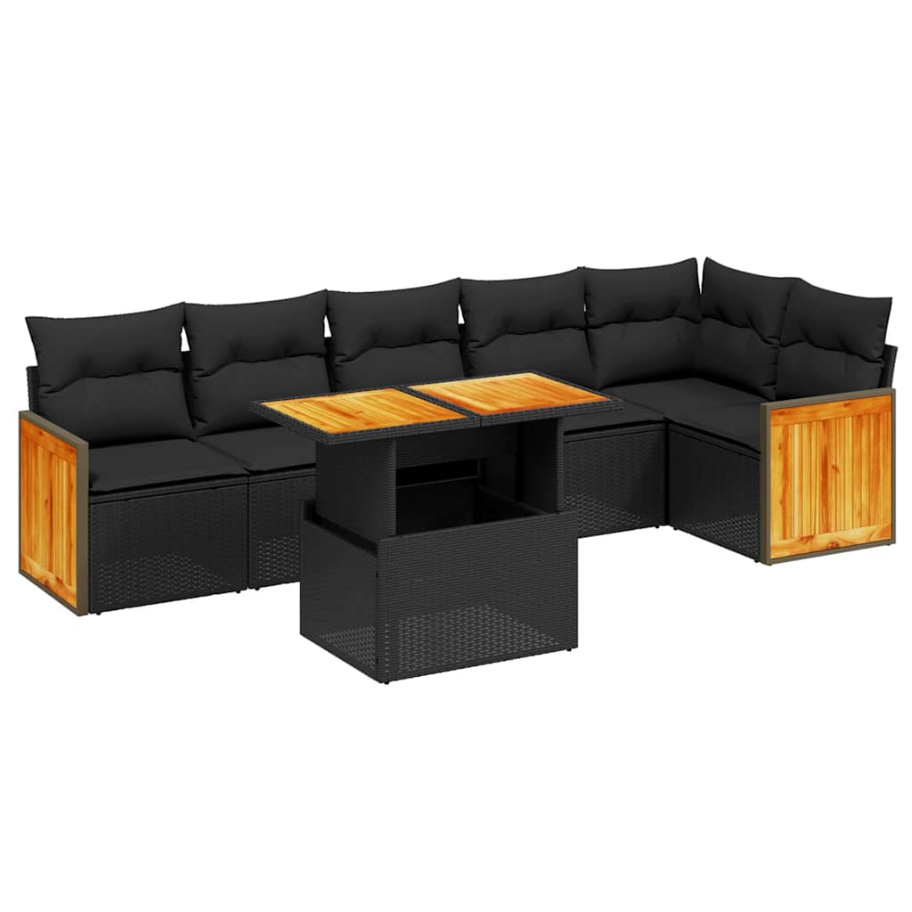 7-dijelni set vrtnih sofa od poliratana s jastucima crni