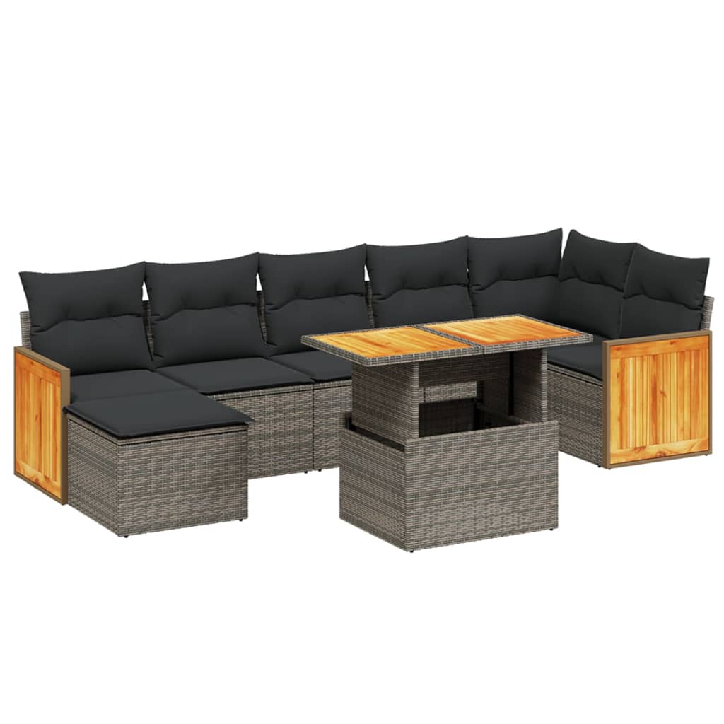 8-dijelni set vrtnih sofa od poliratana s jastucima sivi