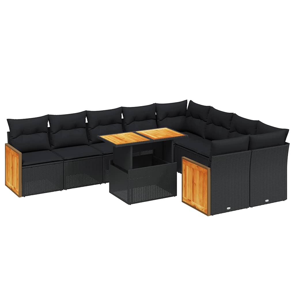 10-dijelni set vrtnih sofa s jastucima crni od poliratana