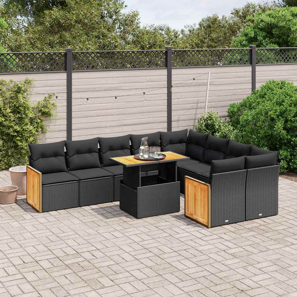 10-dijelni set vrtnih sofa s jastucima crni od poliratana