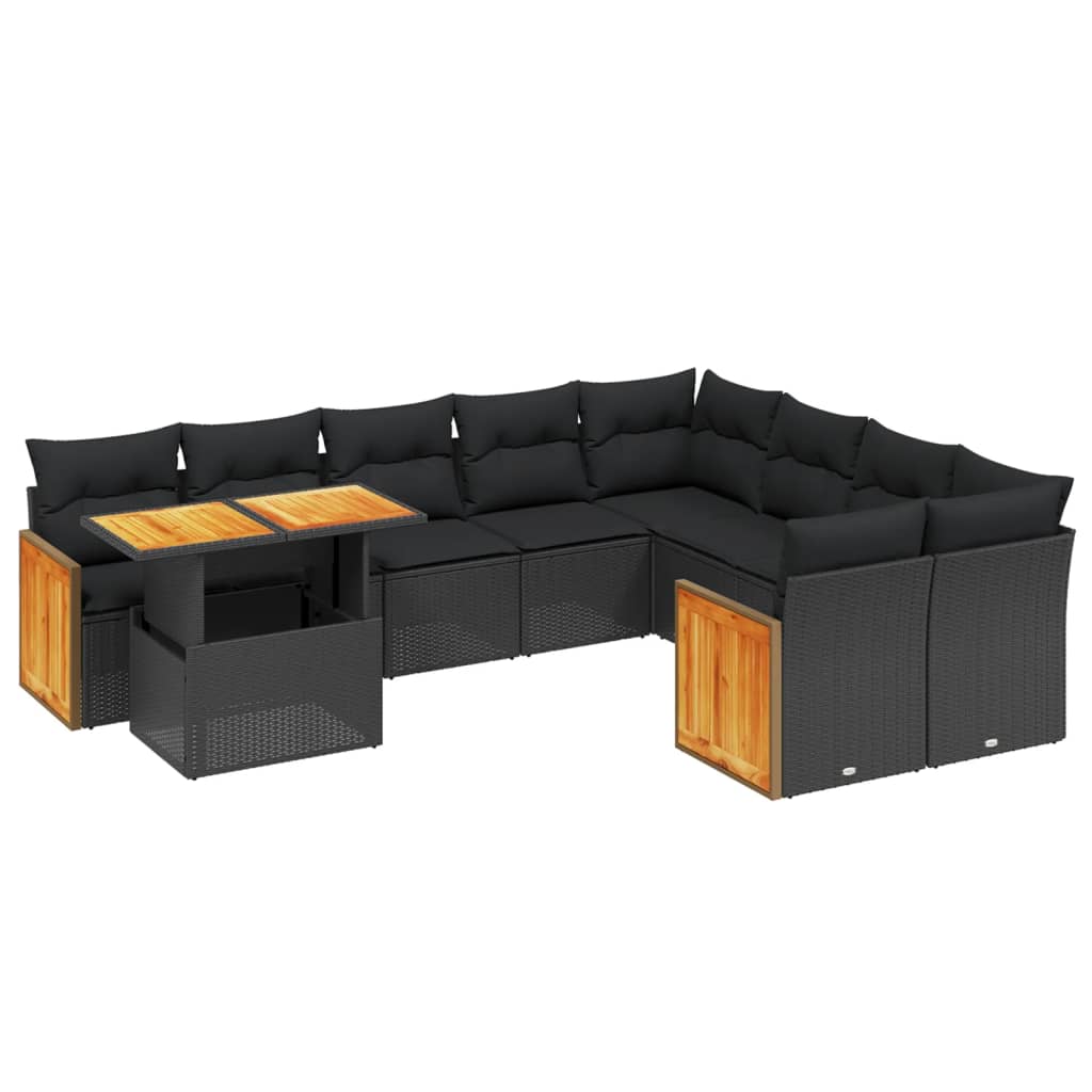 10-dijelni set vrtnih sofa s jastucima crni od poliratana
