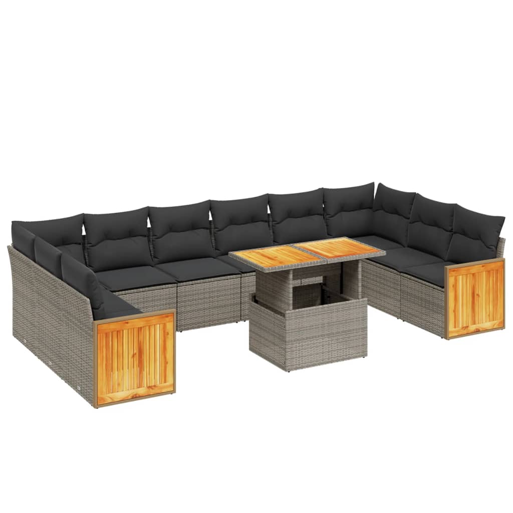 11-dijelni set vrtnih sofa od poliratana s jastucima sivi