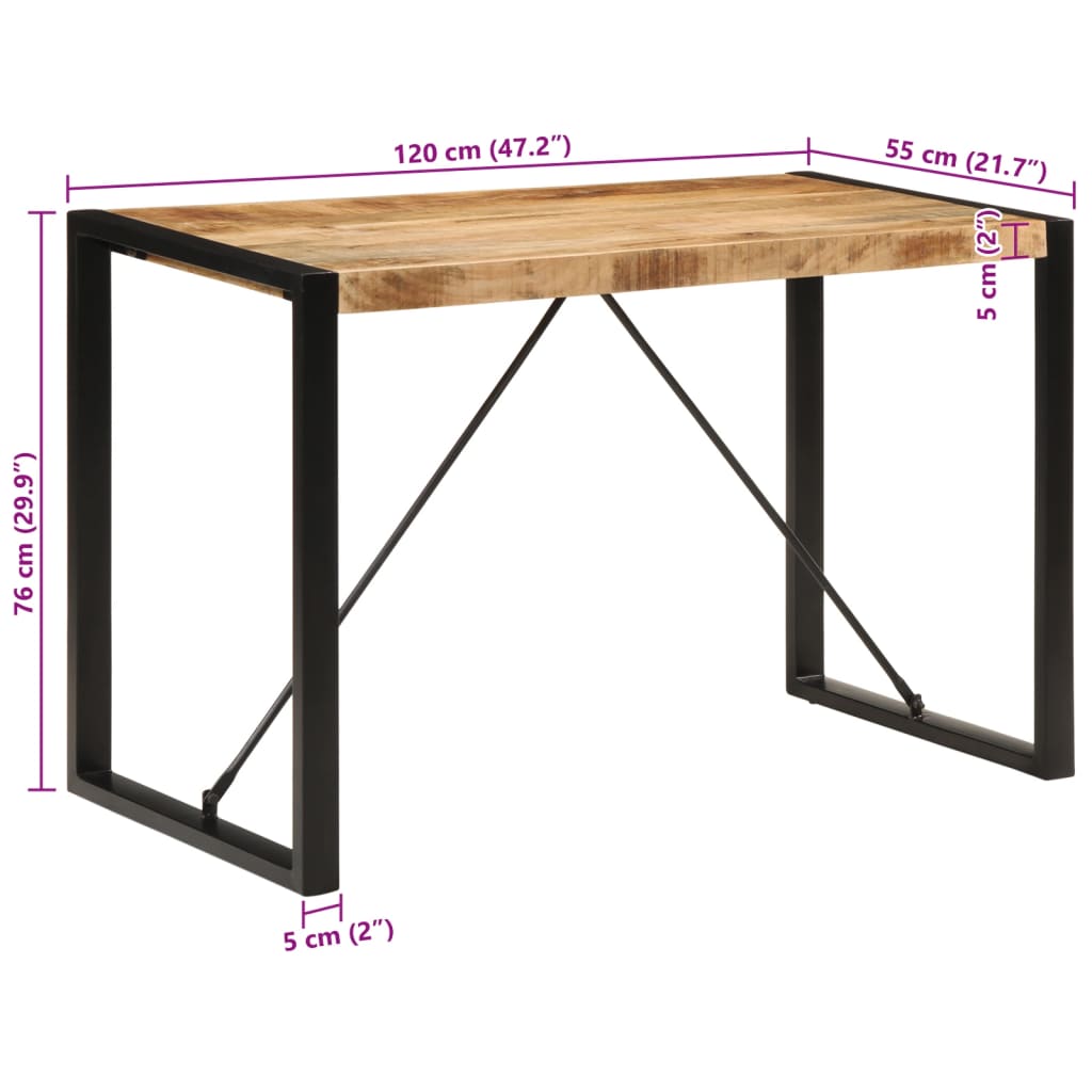 Blagovaonski stol 120 x 55 x 76 cm masivno grubo drvo manga