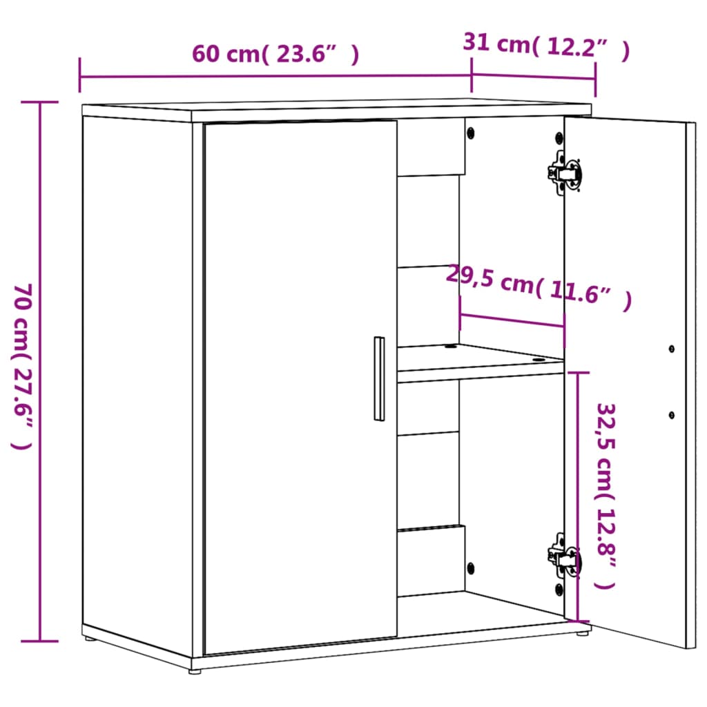 Komoda 2 kom siva boja hrasta 60x31x70cm od konstruiranog drva