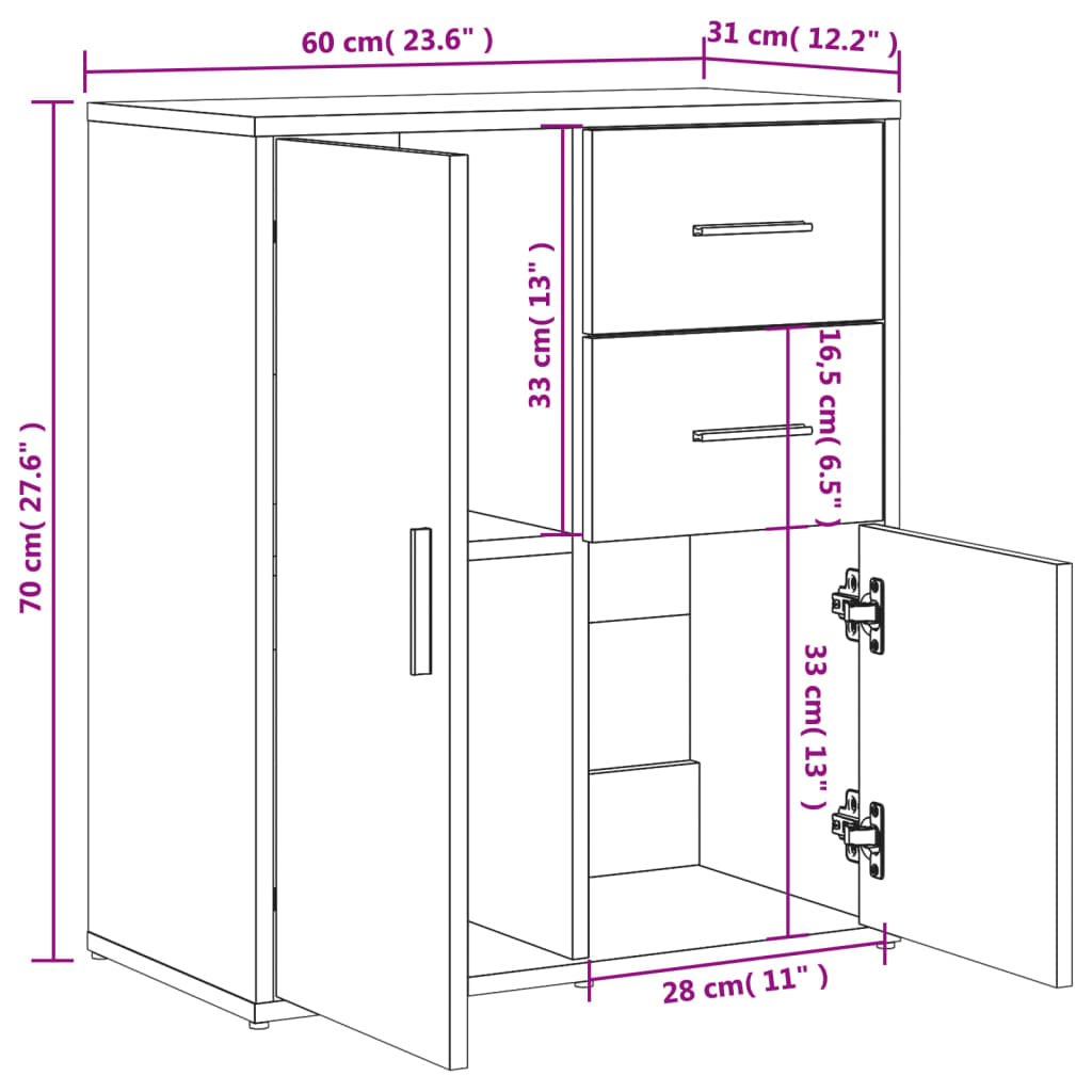 Komoda 2 kom dimljeni hrast 60x31x70 cm od konstruiranog drva